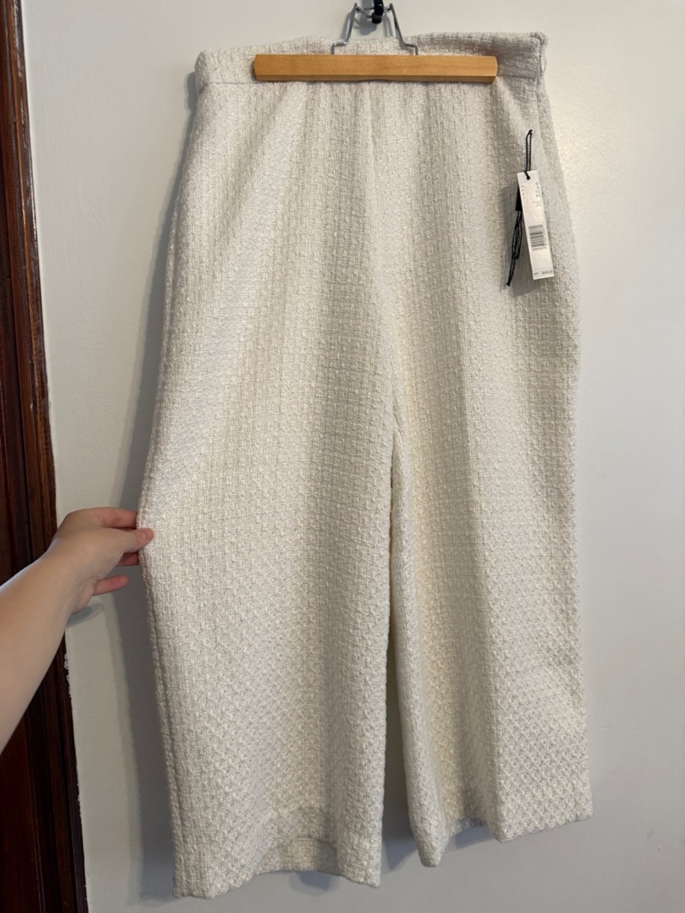 Elie Tahari Cream Textured Wide-Leg Trousers